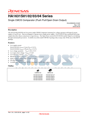 HA1631S03LP datasheet - Single CMOS Comparator (Push Pull/Open Drain Output)
