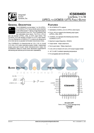 ICS83940DYI-T datasheet - LOW SKEW, 1-TO-18 LVPECL-TO-LVCMOS / LVTTL FANOUT BUFFER