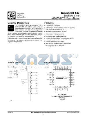 ICS83947I-147 datasheet - LOW SKEW, 1-TO-9 LVCMOS/LVTTL FANOUT BUFFER