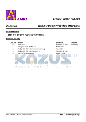 LP62S16256FU-55LLI datasheet - 256K X 16 BIT LOW VOLTAGE CMOS SRAM