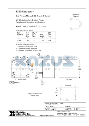L-386 datasheet - SMPS Inductor