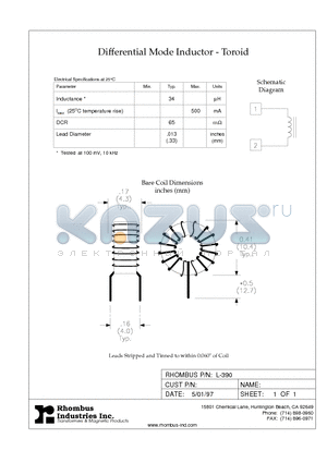 L-390 datasheet - Differential Mode Inductor - Toroid