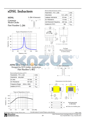 L-402 datasheet - xDSL Inductors
