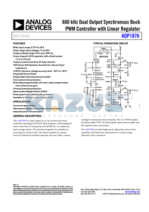 ADP1876ACPZ-R7 datasheet - 600 kHz Dual Output Synchronous Buck