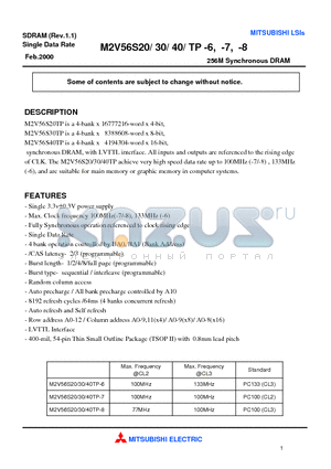 M2V56S20ATP-6 datasheet - 256M Synchronous DRAM