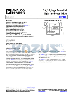 ADP196 datasheet - 5 V, 3 A, Logic Controlled High-Side Power Switch