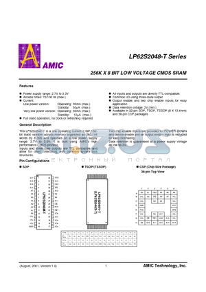 LP62S2048U-10LLT datasheet - 256K X 8 BIT LOW VOLTAGE CMOS SRAM