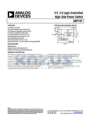 ADP197ACBZ-R7 datasheet - 5 V, 3 A Logic Controlled High-Side Power Switch Mobile phones