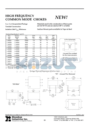 L-45007 datasheet - HIGH FREQUENCY COMMON MODE CHOKES