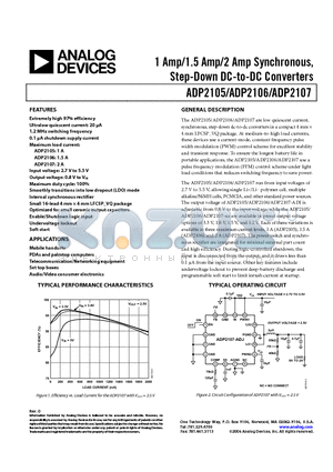 ADP2105 datasheet - 1 Amp/1.5 Amp/2 Amp Synchronous, Step-Down DC-to-DC Converters