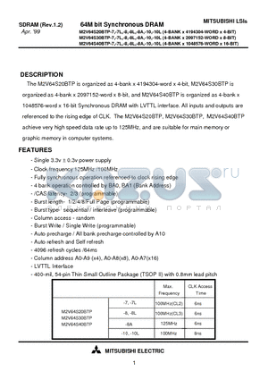 M2V64S20BTP-10 datasheet - 64M bit Synchronous DRAM