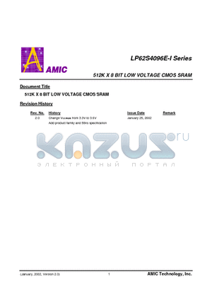 LP62S4096EU-55LLI datasheet - 512K X 8 BIT LOW VOLTAGE CMOS SRAM