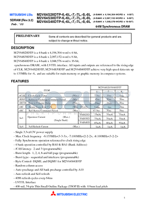 M2V64S20DTP-7L datasheet - 64M Synchronous DRAM