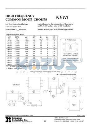 L-45053 datasheet - HIGH FREQUENCY COMMON MODE CHOKES