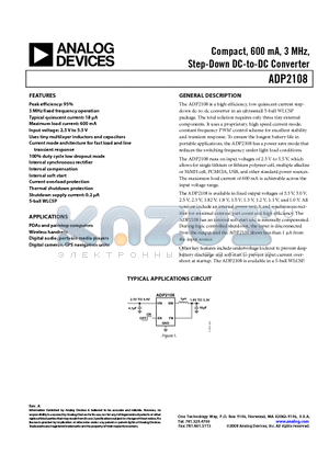 ADP2108-1.1-EVALZ datasheet - Compact, 600 mA, 3 MHz, Step-Down DC-to-DC Converter