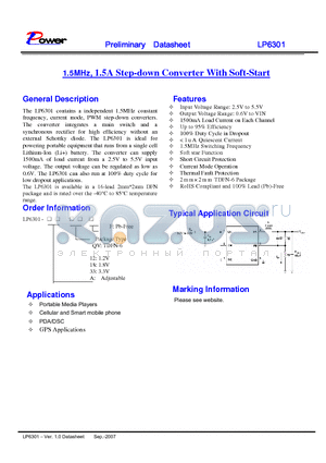 LP6301-18QVF datasheet - 1.5MHz, 1.5A Step-down Converter With Soft-Start