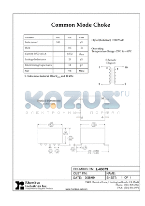 L-45073 datasheet - Common Mode Choke