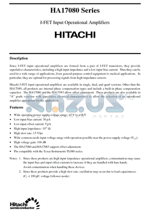 HA17080 datasheet - J-FET Input Operational Amplifiers
