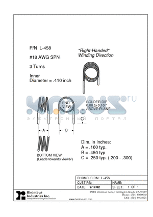 L-458 datasheet - Right-Handed Winding Direction