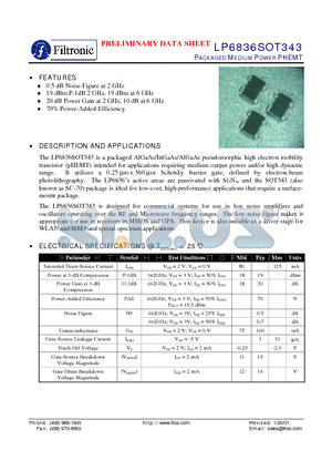 LP6836SOT343 datasheet - PACKAGED MEDIUM POWER PHEMT