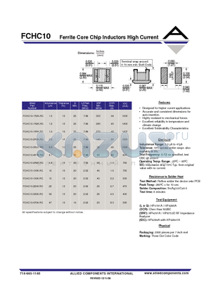 FCHC10-1R5K-RC datasheet - Ferrite Core Chip Inductors High Current
