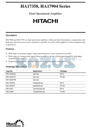 HA17358 datasheet - Dual Operational Amplifier