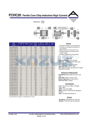 FCHC20-2R2K-RC datasheet - Ferrite Core Chip Inductors High Current