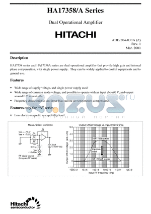 HA17358ARP datasheet - Dual Operational Amplifier