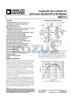 ADP2114-EVALZ datasheet - Configurable, Dual 2 A/Single 4 A, Synchronous Step-Down DC-to-DC Regulator