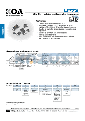 LP731JTTE103G3600 datasheet - thin film resistance thermal chip sensors