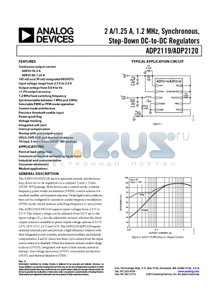 ADP2120ACPZ-1.8-R7 datasheet - 2 A/1.25 A, 1.2 MHz, Synchronous, Step-Down DC-to-DC Regulators