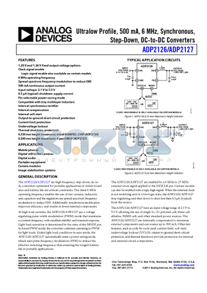 ADP2127-1.26-EVALZ datasheet - Ultralow Profile, 500 mA, 6 MHz, Synchronous, Step-Down, DC-to-DC Converters