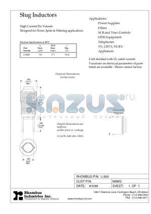 L-500 datasheet - Slug Inductors