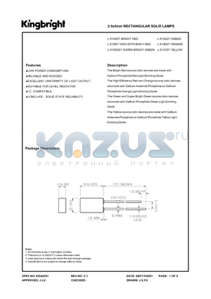 L-513EDT datasheet - 2.5 X 5MM RECTANGULAR SOLID LAMPS