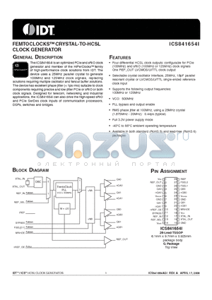 ICS841654AGILF datasheet - FEMTOCLOCKS CRYSTAL-TO-HCSL CLOCK GENERATOR