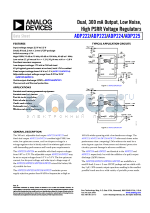 ADP222 datasheet - Dual, 300 mA Output, Low Noise