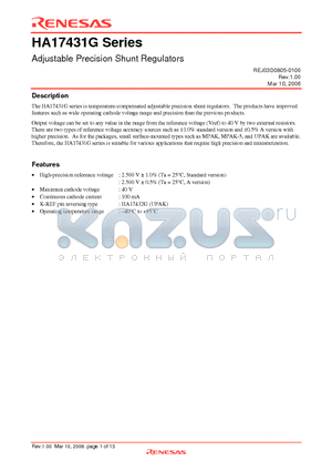 HA17431G datasheet - Adjustable Precision Shunt Regulators