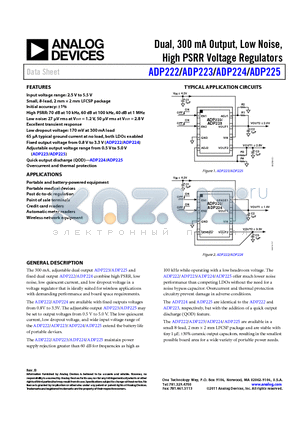 ADP224ACPZ-2818-R7 datasheet - Dual, 300 mA Output, Low Noise