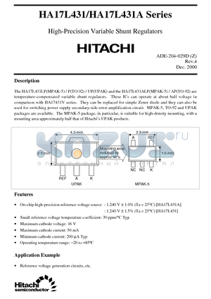 HA17431PA datasheet - High-Precision Variable Shunt Regulators