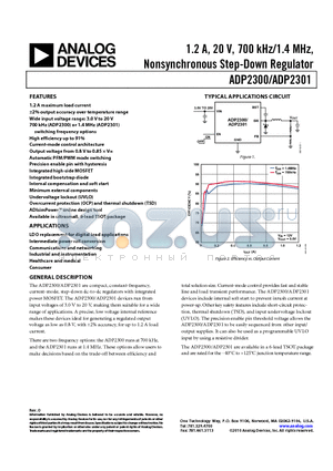 ADP2301 datasheet - 1.2 A, 20 V, 700 kHz/1.4 MHz, Nonsynchronous Step-Down Regulator