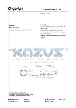 L-53MWC datasheet - T-1 3/4(5mm)SOLID STATE  LAMP