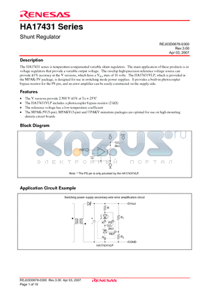 HA17431PNA datasheet - Shunt Regulato