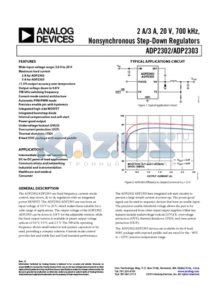 ADP2302ARDZ-3.3-R7 datasheet - 2 A/3 A, 20 V, 700 kHz, Nonsynchronous Step-Down Regulators