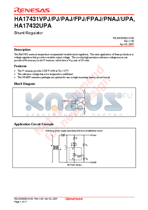 HA17431UPA datasheet - Shunt Regulator