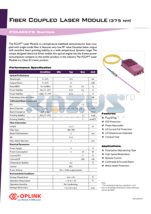 FCLM375P08LD1 datasheet - Fiber Coupled Laser Module
