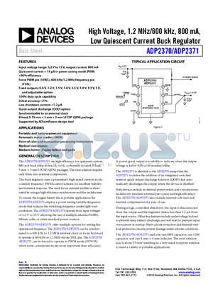 ADP2370 datasheet - High Voltage, 1.2 MHz/600 kHz, 800 mA