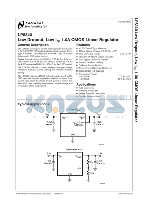 LP8340CLDX-1.8 datasheet - Low Dropout, Low IQ, 1.0A CMOS Linear Regulator