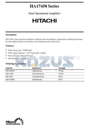 HA17458PS datasheet - Dual Operational Amplifier