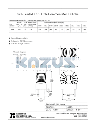 L-589 datasheet - Self-Leaded Thru Hole Common Mode Choke