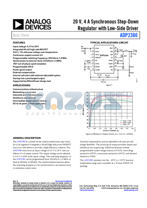 ADP2380AREZ datasheet - 20 V, 4 A Synchronous Step-Down Regulator with Low-Side Driver